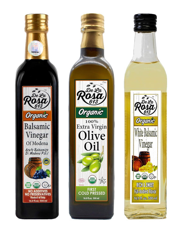 De La Rosa Extra Virgin Olive Oil, Balsamic & White Balsamic Vinegar,