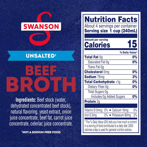 100% 32 oz (Pack 4) SWANSON S Natural Unsalted Beef Broth, Carton