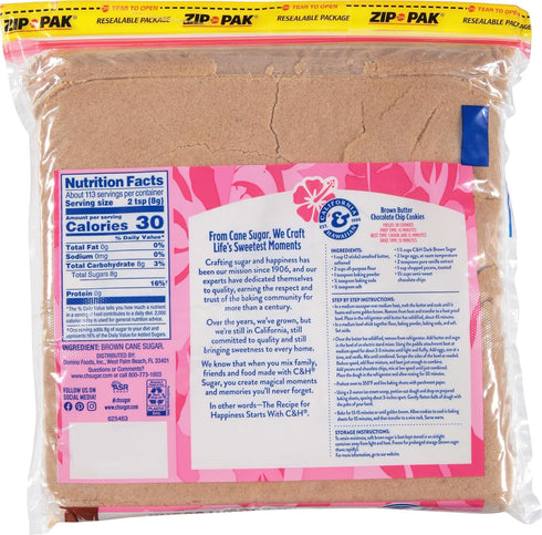2 lb (2-Pack) C&H Light Brown Sugar, Zipper Bag - Ideal Sugar for Baking and Desserts - Includes Bonus Recipe Card