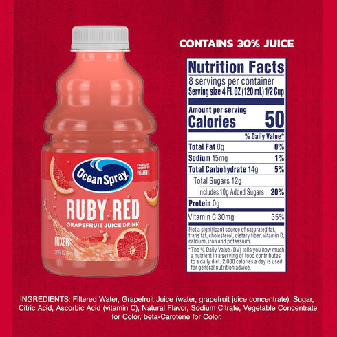 32 Oz (Pack 12) Ocean Spray Ruby Red Grapefruit Juice Drink, Fl Bottle
