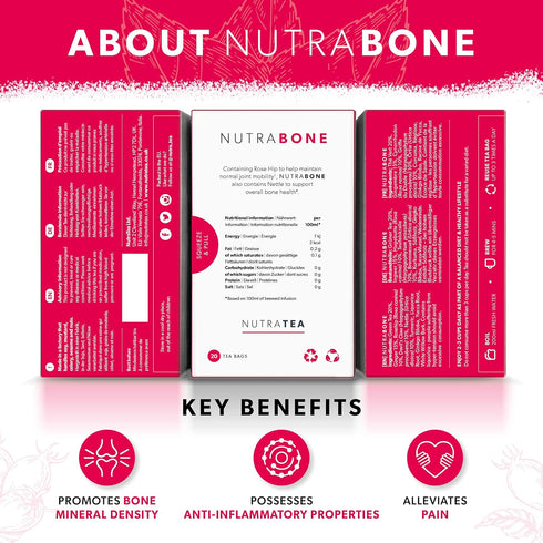 NUTRABONE Bone Health Tea - Herbal Tea with Rose Hip, Ginkgo Biloba, Yucca - 20 Enveloped Tea Bags