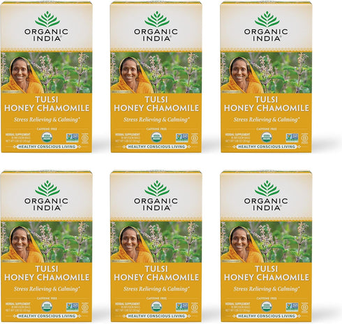 Organic India Tulsi Honey Chamomile Tea Bags - Herbal Tea for Stress