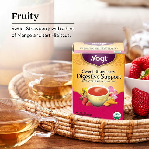 16 (Pack 6) Yogi Sweet Strawberry Digestive Support Herbal Tea, Caffeine-Free, Vegan Friendly, Kosher, USDA Certified