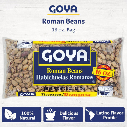 Pack 2 (16 oz Goya Dried Roman Beans, Creamy and Smooth Frijoles Romanos, Pantry Staple, of Bags)
