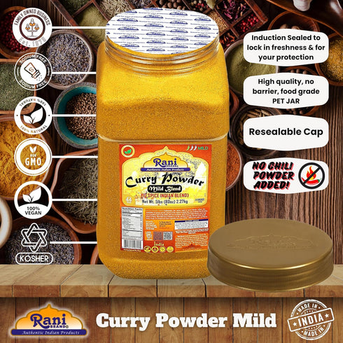 (10-Spice 5lbs (2.27kg) Rani Curry Powder Mild Authentic Indian Blend) PET Jar ~ All Natural | Salt-Free | NO Chili
