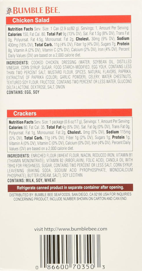 Bumble Bee 3.5oz (Pack 6) , Chicken Salad with Crackers