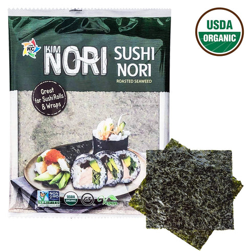 KIMNORI Sushi Nori Seaweed Sheets – 30 Full Size USDA Organic Yaki Roasted Rolls Wraps, Gluten Free, 10 Sheet X 3 Pack