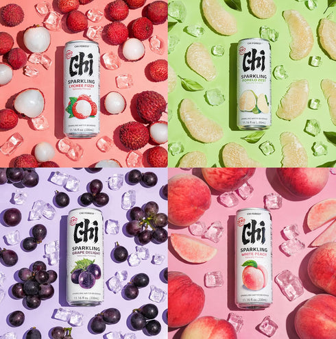 4 Pack, 11.16 oz (Pack 24) CHI FOREST Sparkling Water Beverage, Flavors Variety Zero Sugar, fl Cans