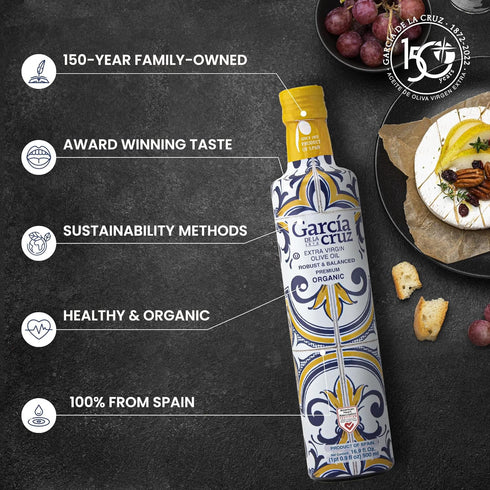 500 ml GARCA DE LA CRUZ - Organic Extra Virgin Olive Oil, Master Miller Premium Oil, Almond and Tomato Tones, Smooth