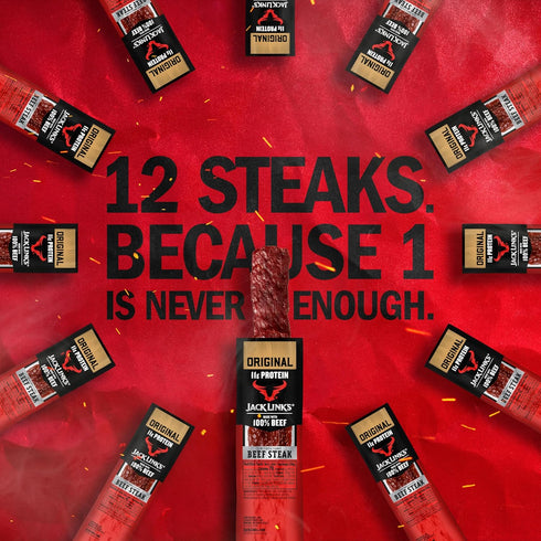 1 oz., 12 Count 11g 1g Jack Links Premium Cuts Beef Steak, Original, Great Protein Snack of Protein and of Carbs per