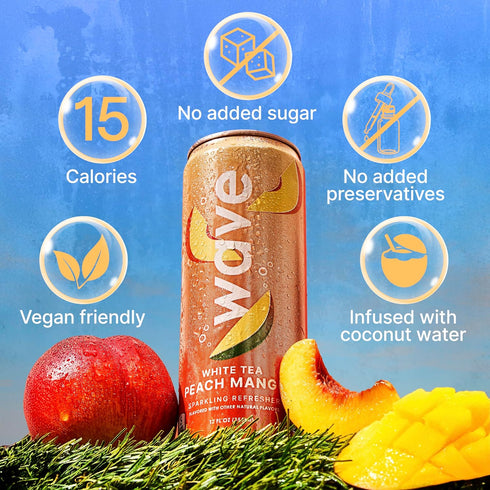 2x 12-Pack WAVE Sparkling Refreshers | Sparkling Juice | Organic Hydration | Low Calorie Drink | | White Tea Peach