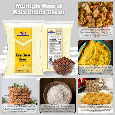 14oz (400g) Rani Kala Chana Besan (Chick Peas Flour) ~ All Natural | Vegan | Gluten Friendly | NON-GMO | Kosher |