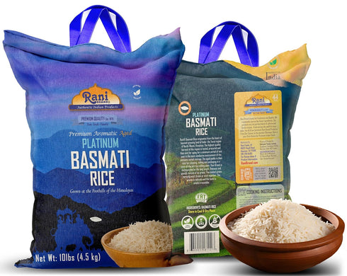 10-Pound 160oz (10lbs) 4.53kg Rani Platinum White Basmati Rice Extra Long Aged Bag, ~ All Natural | Gluten Friendly |