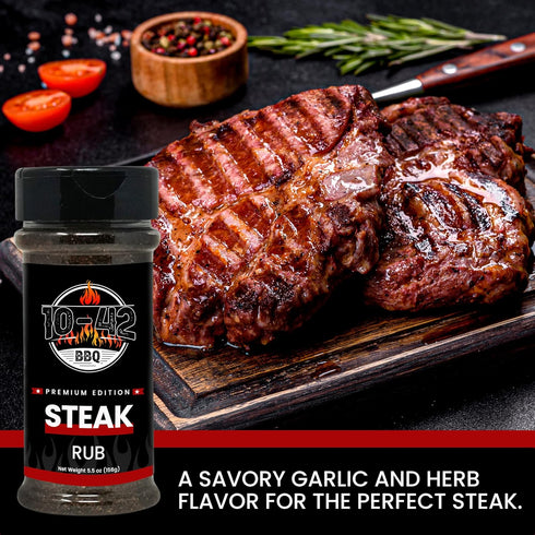 10-42 BBQ Steak Seasoning (NO MSG, 0 Calorie) | Savory Garlic and Herb Flavor Steak Rub for Grilling Meat, 5.5oz
