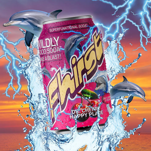 FHIRST 12 OZ 12 Pack Probiotic & Prebiotic Dr. Cherry Happy Place, Gluten Free & Low Sugar Sparkling Drink