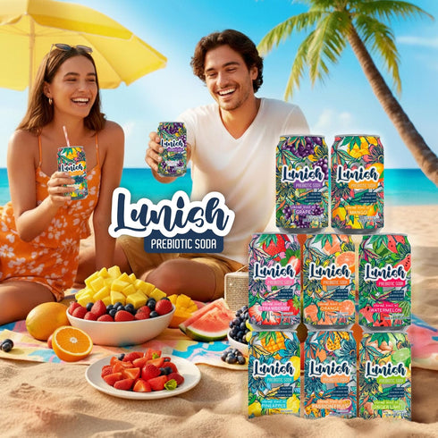 4g 20 4 Pack Lunish Prebiotic Soda Grape, Light & Refreshing Low Sugar Soda with Prebiotic Fiber, Apple Cider Vinegar