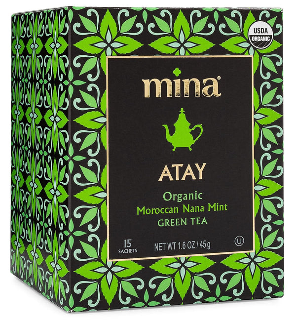 Mina Atay Moroccan Nana Mint Organic Green Tea, 15 Biodegradable Sachets - Refreshing Low Caffeine Mint Tea Bags