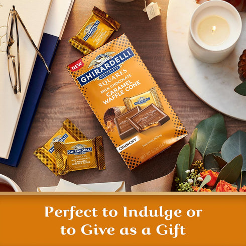 5.2 oz (6 GHIRARDELLI Milk Chocolate Caramel Waffle Cone Squares, Bags)