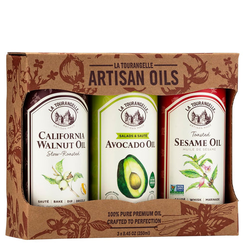 Set, 8.45 oz (Set 3) La Tourangelle, Favorites Trio of Oils - Roasted Walnut Oil, Avocado Oil, Toasted Sesame Oil, Gift