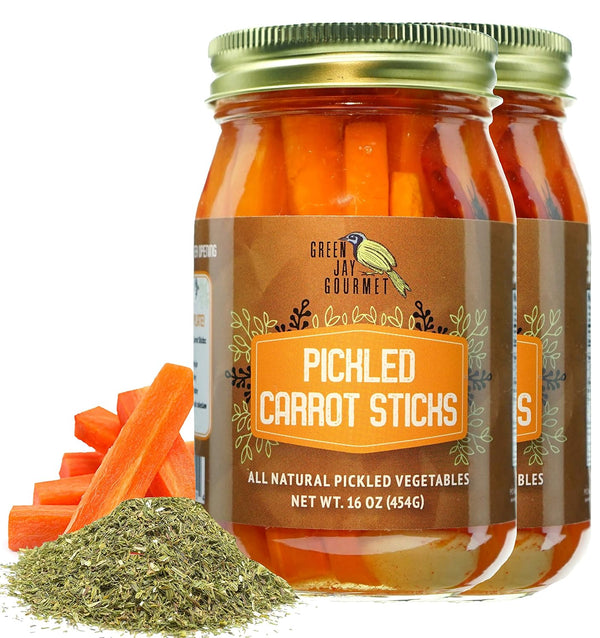 Green Jay Gourmet Spicy Pickled Carrot Sticks in a Jar - Fresh