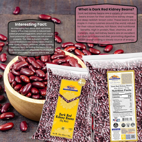64oz (4lbs) 1.81kg Rani Red Kidney Beans, Dark Bulk ~ All Natural | Vegan | Gluten Friendly | NON-GMO | Kosher | Raj