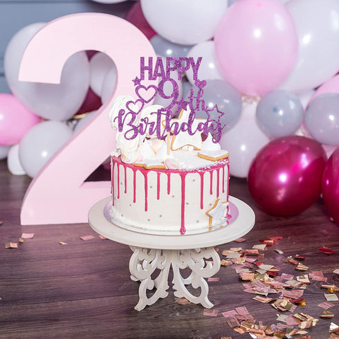 Purple Glitter Happy 9th Birthday Cake Topper for Children's Birthday Party Cake Decorations