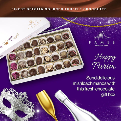 32-Piece Set Luxury Purim Mishloach Manot Gift Box Assorted Gourmet Chocolates Kosher Parve Dairy-Free Purim Gift