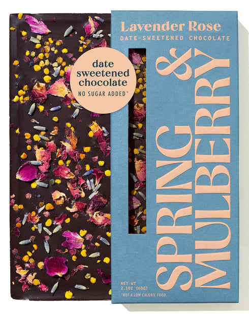 Spring & Mulberry Dark Chocolate Bars Healthy Chocolate, Date-Sweetened - Lavender Rose