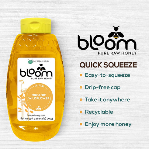 BLOOM PURE RAW HONEY 100% 32oz) Bloom Honey Pure Organic Raw Unfiltered and Unpasteurized Raw Honey (WILDFLOWER