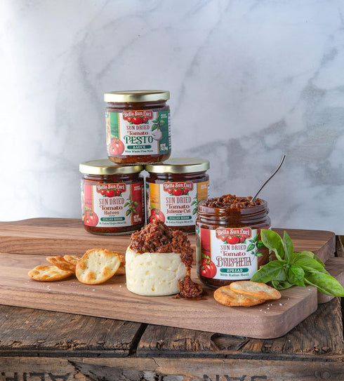 Bella Sun Luci Sun Dried Tomato Bruschetta Spread with Italian Basil, Mediterranean Italian Style Sun-Ripened Tomatoes