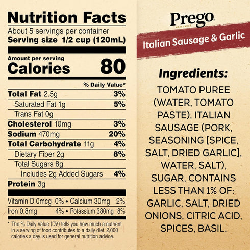 23.5 oz Prego Italian Sausage and Garlic Meat Sauce, Jar