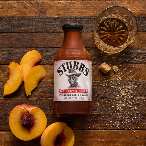 18 oz (Pack 2) Stubbs BBQ Sauce, Whiskey & Peach, Kosher, No Artificial Flavors, No High Fructose Corn Syrup, Sweet