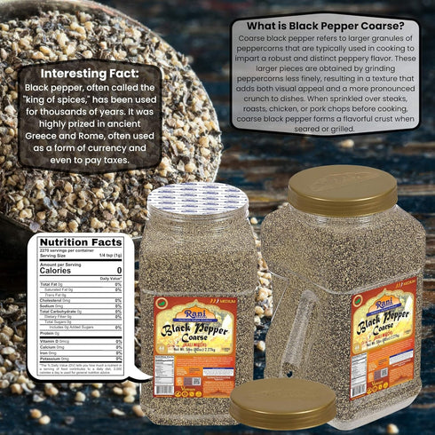 28 80oz (5lbs) 2.27kg Rani Black Pepper Coarse Ground Mesh (Table Grind) Bulk PET Jar ~ All Natural | Vegan | Gluten