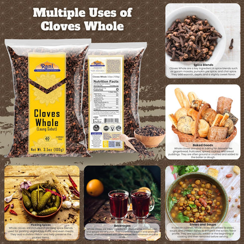 Rani Cloves Whole (Laung) 3.5oz (100g), Great for Food, Tea, Pomander Balls, Hand Selected, All Natural, Kosher, Vegan