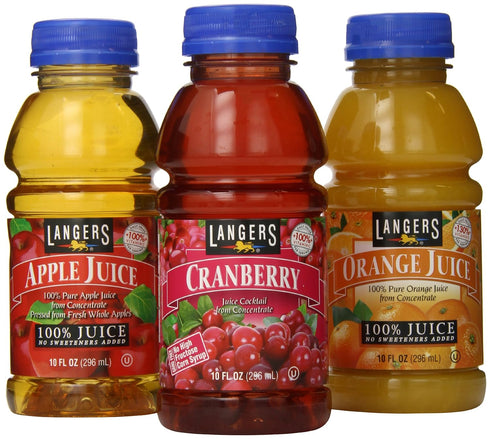 Langers Juice Variety Pack 100% Juice Cocktail, Apple, Orange & Cranberry, 10