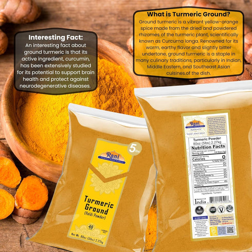 80oz (5lbs) 2.27kg 100% Rani Turmeric (Haldi) Root Powder Spice, (High Curcumin Content) Bulk ~ All Natural | Pure