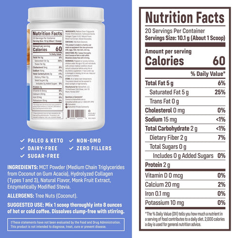 20 (7.1 oz) NativePath French Vanilla Keto Coffee Creamer, Servings - Collagen & MCT Oil Powder, Sugar Free, Non-Dairy