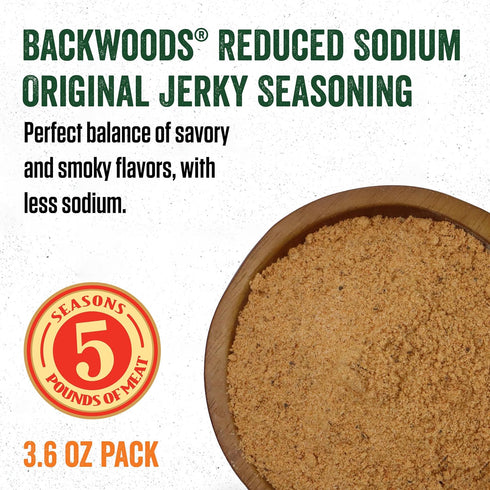 5 3.6 Packet Packet LEM Products Backwoods Reduced Sodium Original Jerky Seasoning, Ideal for Wild Game and Domestic