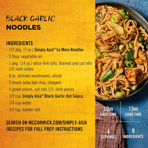 8 oz Simply Asia Hot Sauce, Black Garlic, Sweet and Savory Heat Made with Red Pepper and Black Garlic for Noodles