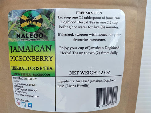 Nalego (2 OZ) Jamaican Dog Blood (Pigeonberry) Herbal Loose Tea - Dogblood Herb, Blood Berry Bush Tea (Wildcrafted)