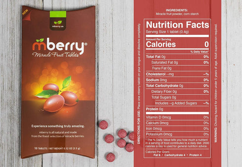 10 Count, .12 Pack 1 mberry Miracle Berry Tablets, Miracle Fruit Snacks, Ounce
