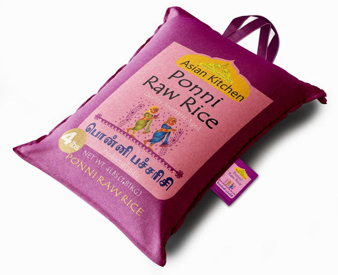 4-Pound 4lbs (1.81kg) Asian Kitchen Ponni Raw Rice Bag, Short Grain Rice ~ All Natural | Gluten Friendly | Vegan |