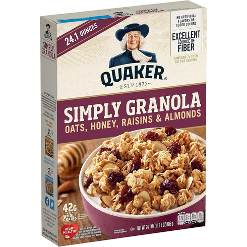 Quaker Granola Oats, Honey, Almonds & Raisins, 100% Natural, 24.1 Oz