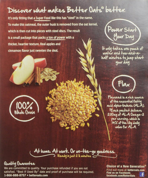 Better Oats 12.3 Post Steel Cut Instant Oatmeal, whole grain, Apples and Cinnamon flavor, Ounce