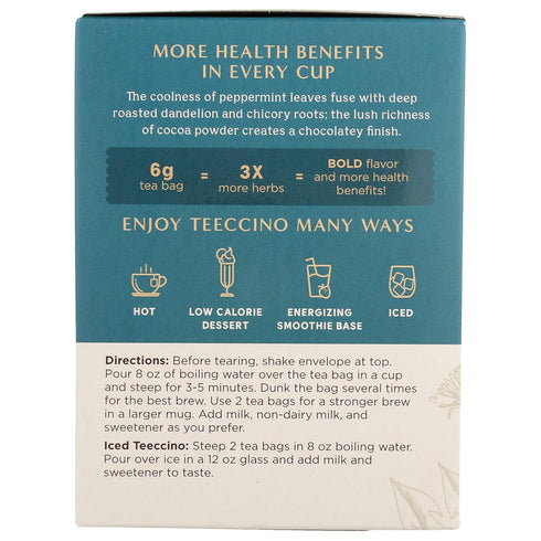 10 3x (Pack 4) Teeccino Dandelion Mocha Mint Tea - Tea Bags - Caffeine Free, Roasted Herbal Tea with Prebiotics, More