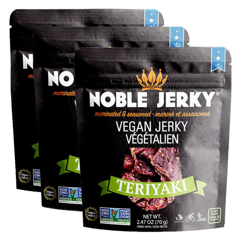 Noble Jerky Vegan Jerky, Plant-Based High Protein Snack, Vegetarian, Non-GMO, Teriyaki Flavor,