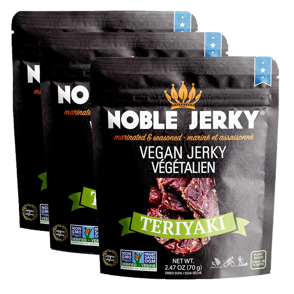 Noble Jerky Vegan Jerky, Plant-Based High Protein Snack, Vegetarian, Non-GMO, Teriyaki Flavor,