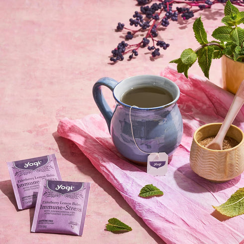 Immune 16 Count Yogi Tea, Tea Stress Elderberry Lemon Balm Organic