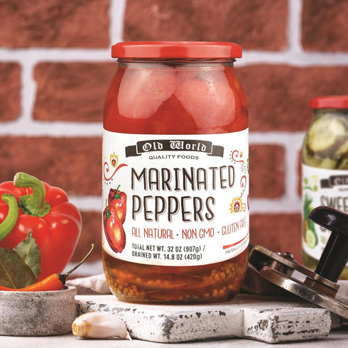 Set- 32 Oz Healthy Veggie Lovers Includes Four Jars of Marinated Peppers, Sweet Cucumber Salad, Red Cabbage, and German