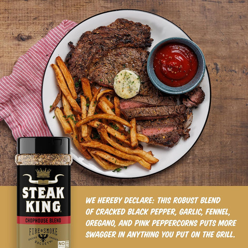 11.5 oz Fire & Smoke Society Steak King Steak Seasoning | BBQ Rubs for Smoking and Grilling Meat | Filet Mignon
